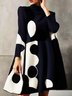 Plus Size Daily Stand Collar Polka Dots Long Sleeve Dress