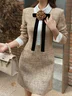 Elegant Color Block Regular Fit Shirt Collar Dress With Brooch