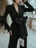 Lapel Collar Elegant Bow Plain Regular Sleeve Blazer