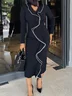 Tight Medium Elasticity V Neck Long Sleeve Regular Sleeve Elegant Midi Dress