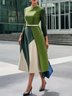 Elegant Crew Neck Regular Fit  Colorblock Dress With No Belt