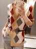 Geometric Loose Casual Regular Sleeve V Neck Cardigan Sweater With No Belt