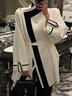 Color Block Long Sleeve Urban Loose Cardigan Sweater With Belt