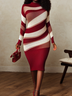 Medium Elasticity Regular Sleeve Tight Elegant Stand Collar Long Sleeve Midi Sweater Dress