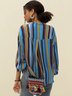 Blue Striped Casual V Neck Blouse