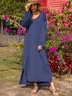 Blue Cotton-Blend Shift Long Sleeve Dress